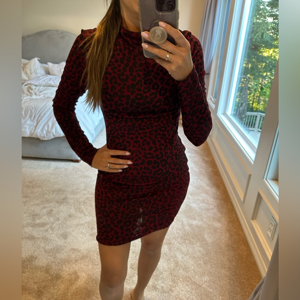 Burgundy cheetah long sleeve dress